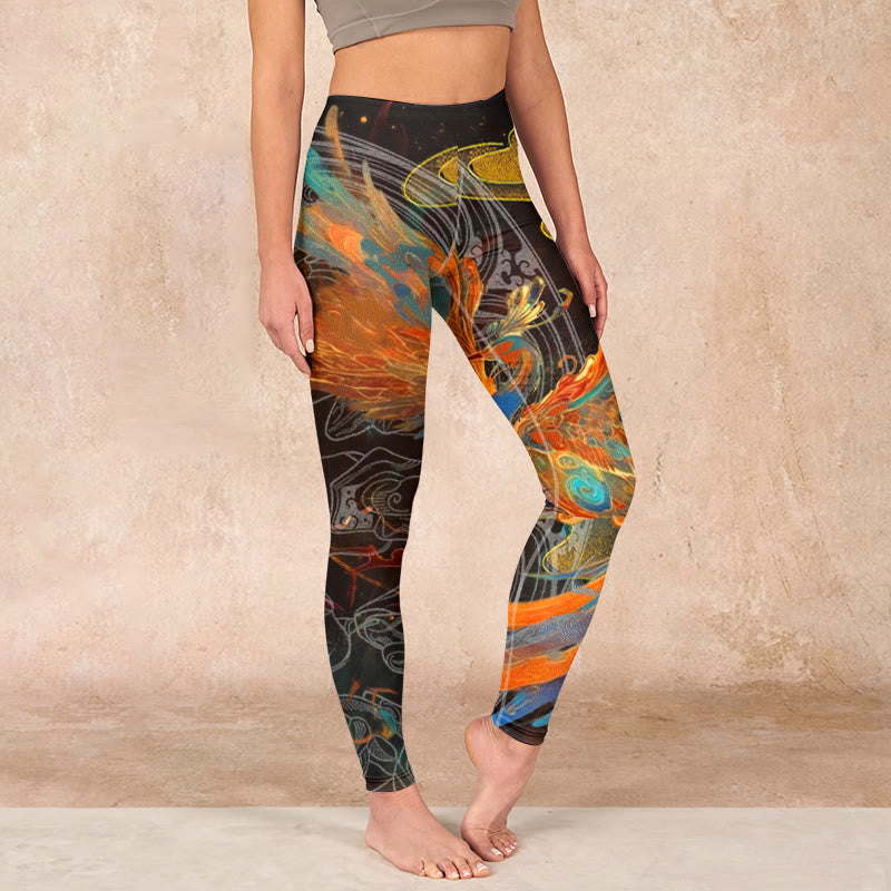 Buddha Stones Vibrant Phoenix Gym Leggings Women's Yoga Pants - Black - US18，UK/AU22，EU50 (4XL) - image 0