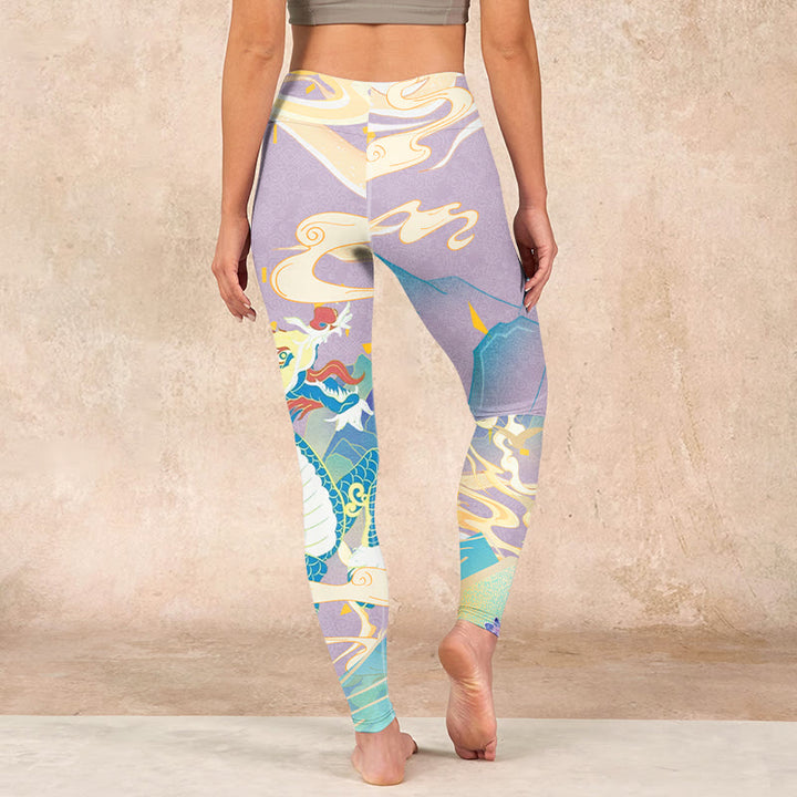 Buddha Stones Purple Dragon Auspicious Clouds Print Gym Leggings Women's Yoga Pants - image 14