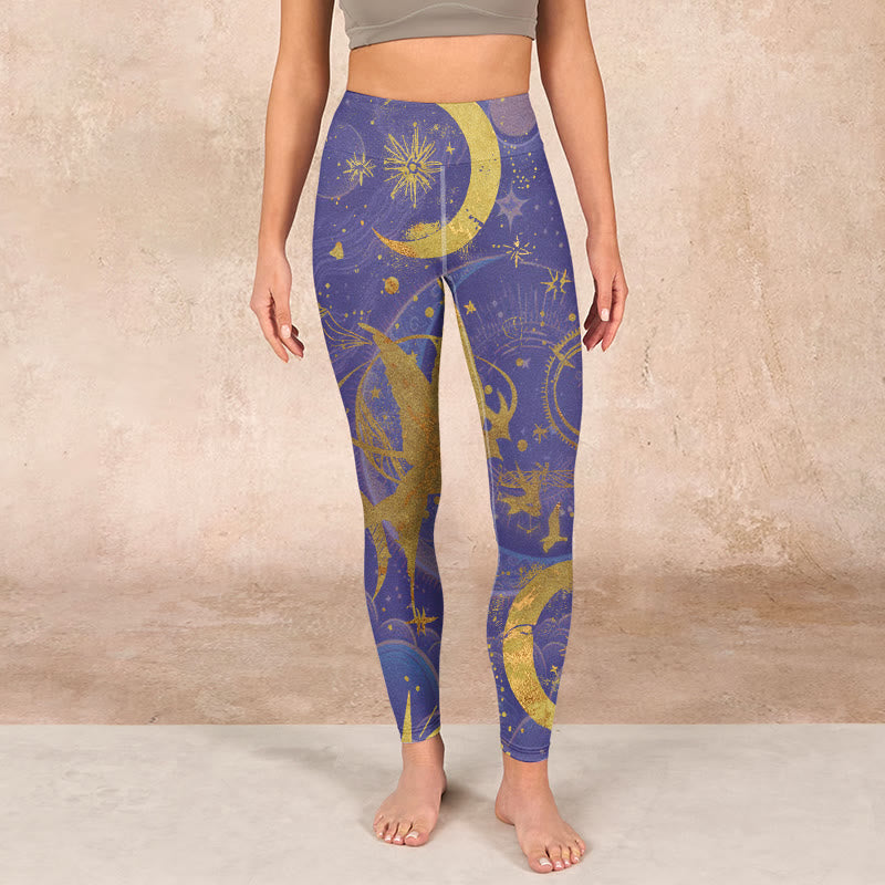 Buddha Stones Moon Sun Stars Print Gym Leggings Women's Yoga Pants - image 1