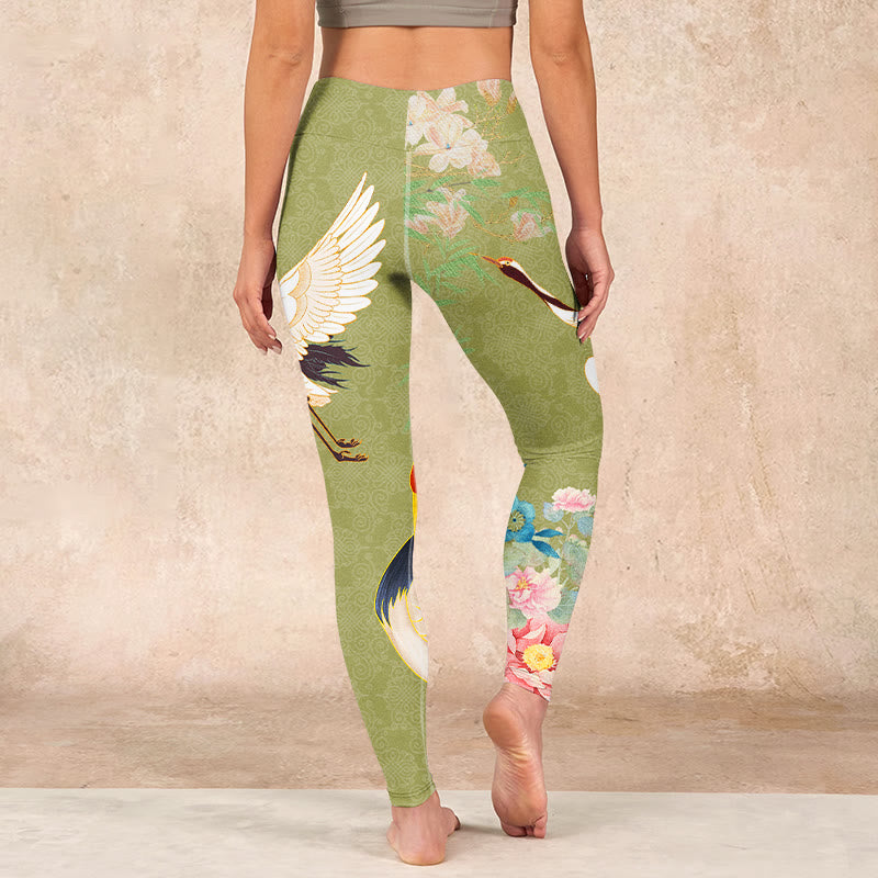 Buddha Stones Hibiscus Birds Bamboo Print Gym Leggings Women's Yoga Pants - image 14