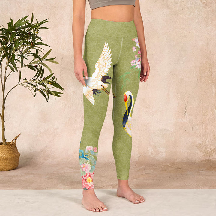 Buddha Stones Hibiscus Birds Bamboo Print Gym Leggings Women's Yoga Pants - image 3