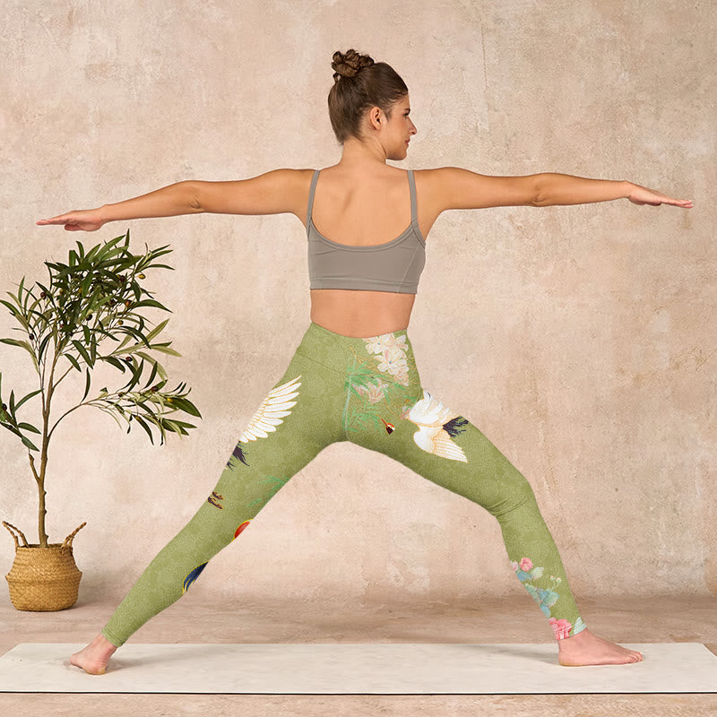Buddha Stones Hibiscus Birds Bamboo Print Gym Leggings Women's Yoga Pants - image 10