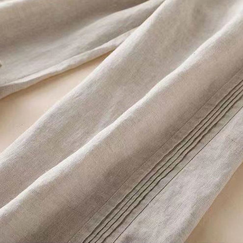 Buddha Stones Casual Plain Color Side Pleats Cotton Linen Women's Wide Leg Pants With Pockets - image 3