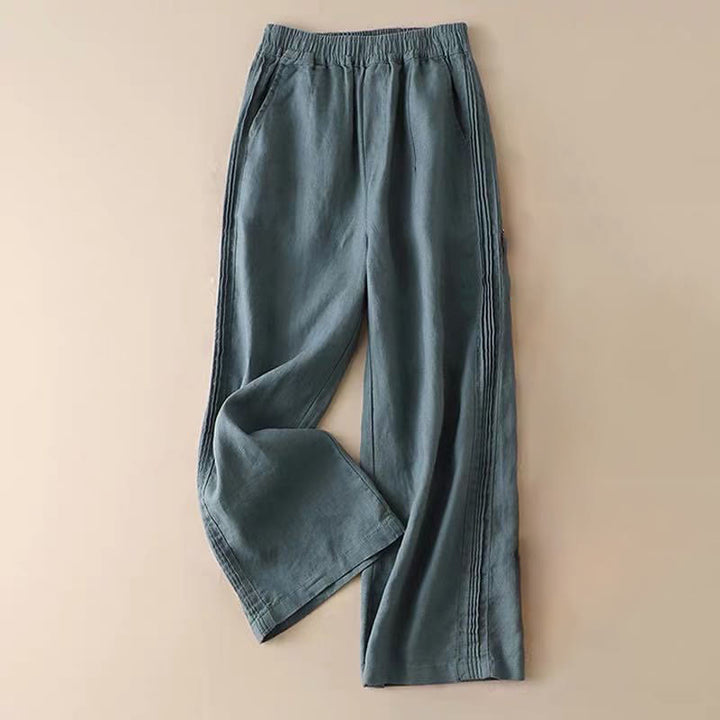 Buddha Stones Casual Plain Color Side Pleats Cotton Linen Women's Wide Leg Pants With Pockets - Teal - US12，UK/AU16，EU44 (3XL) - image 7