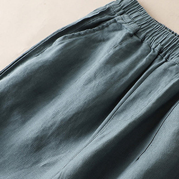 Buddha Stones Casual Plain Color Side Pleats Cotton Linen Women's Wide Leg Pants With Pockets - image 8