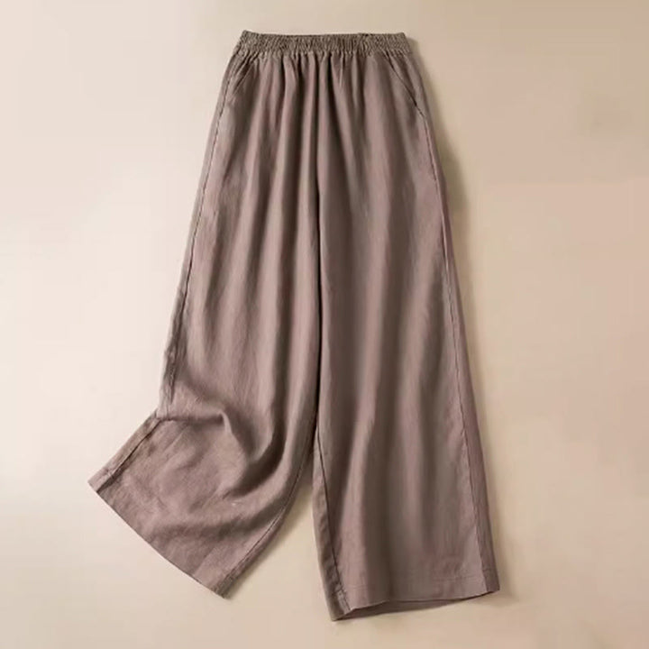 Buddha Stones Casual Solid Color Cotton Linen Women's Wide Leg Pants With Pockets - Peru - US12，UK/AU16，EU44 (3XL) - image 16