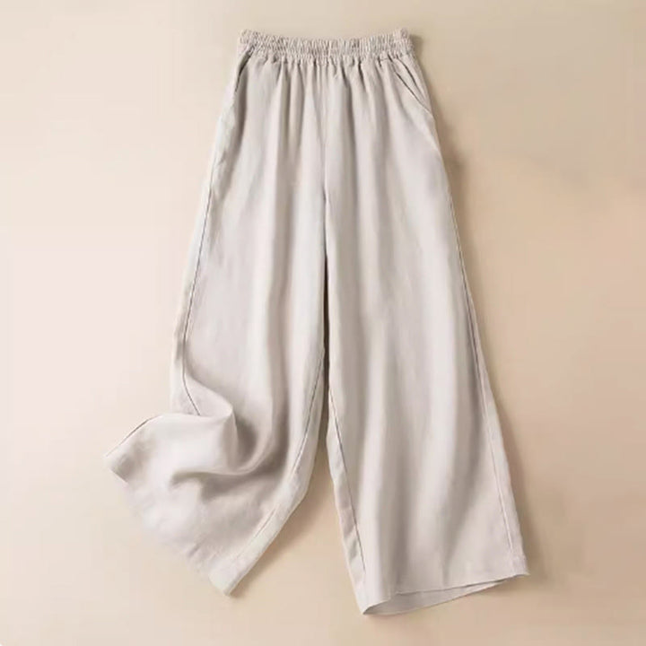 Buddha Stones Casual Solid Color Cotton Linen Women's Wide Leg Pants With Pockets - Beige - US12，UK/AU16，EU44 (3XL) - image 21