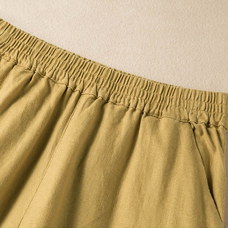 Buddha Stones Casual Solid Color Cotton Linen Women's Wide Leg Pants With Pockets - image 29