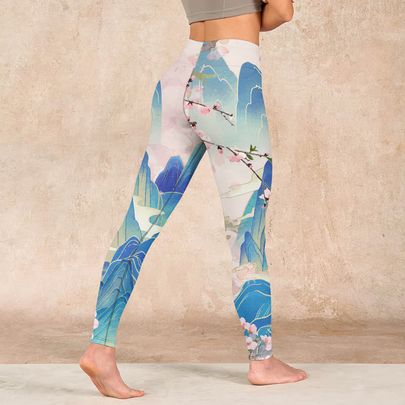 Buddha Stones Plum Blossoms Mountains Print Gym Leggings Women's Yoga Pants - image 4