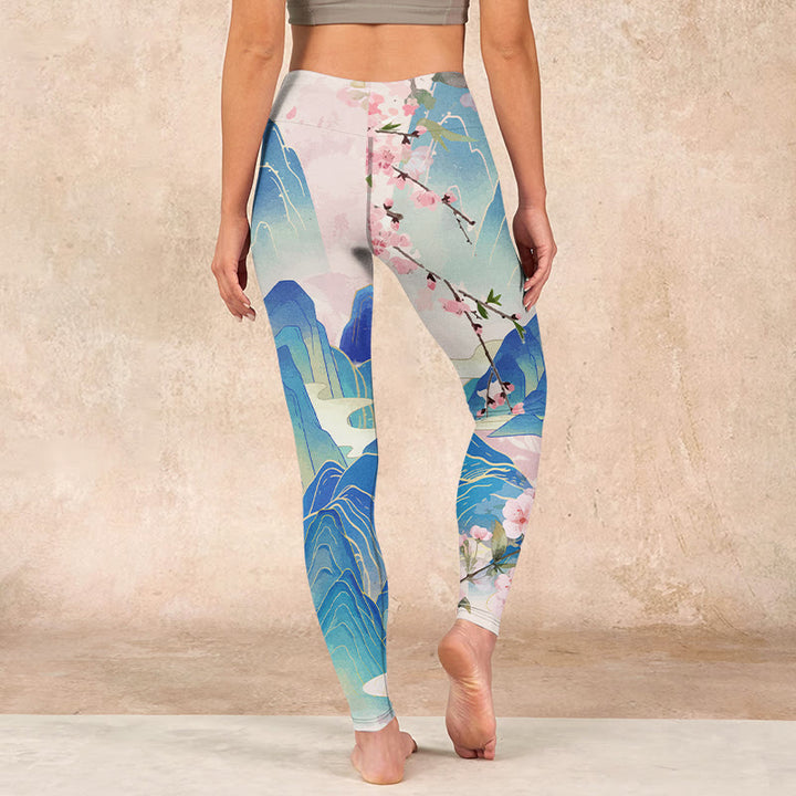Buddha Stones Plum Blossoms Mountains Print Gym Leggings Women's Yoga Pants - image 14