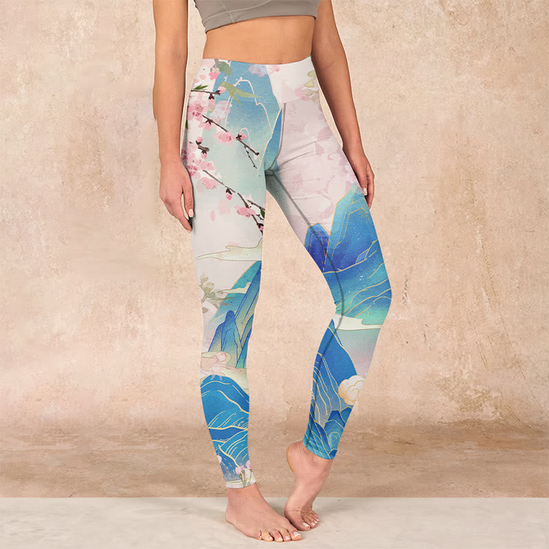 Buddha Stones Plum Blossoms Mountains Print Gym Leggings Women's Yoga Pants - LavenderBlush - US18，UK/AU22，EU50 (4XL) - image 0