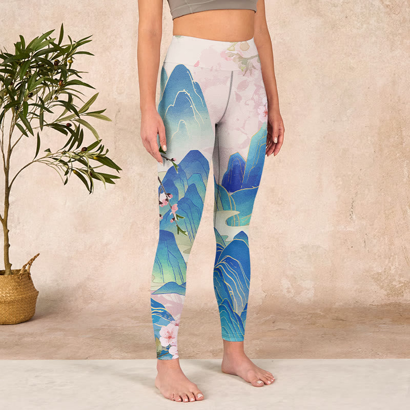 Buddha Stones Plum Blossoms Mountains Print Gym Leggings Women's Yoga Pants - image 3