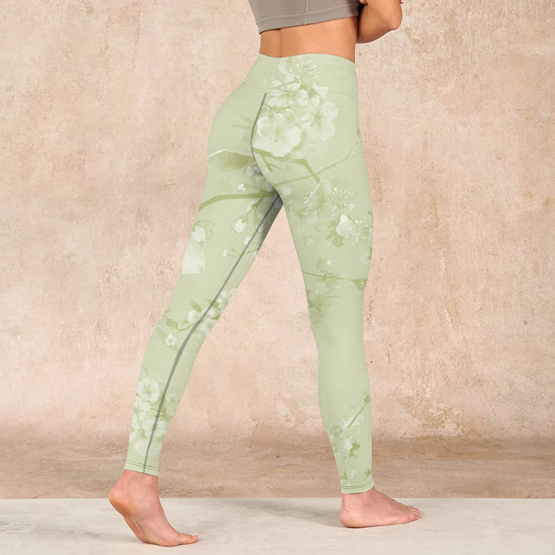 Buddha Stones White Plum Blossoms Print Gym Leggings Women's Yoga Pants - image 4
