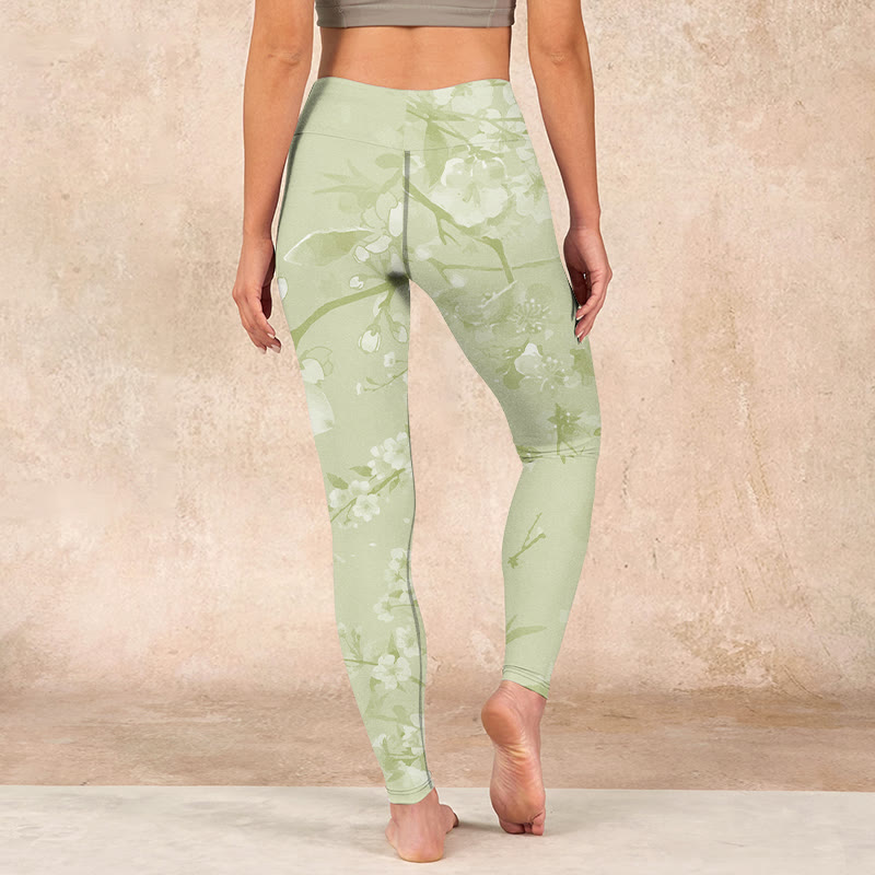 Buddha Stones White Plum Blossoms Print Gym Leggings Women's Yoga Pants - image 14