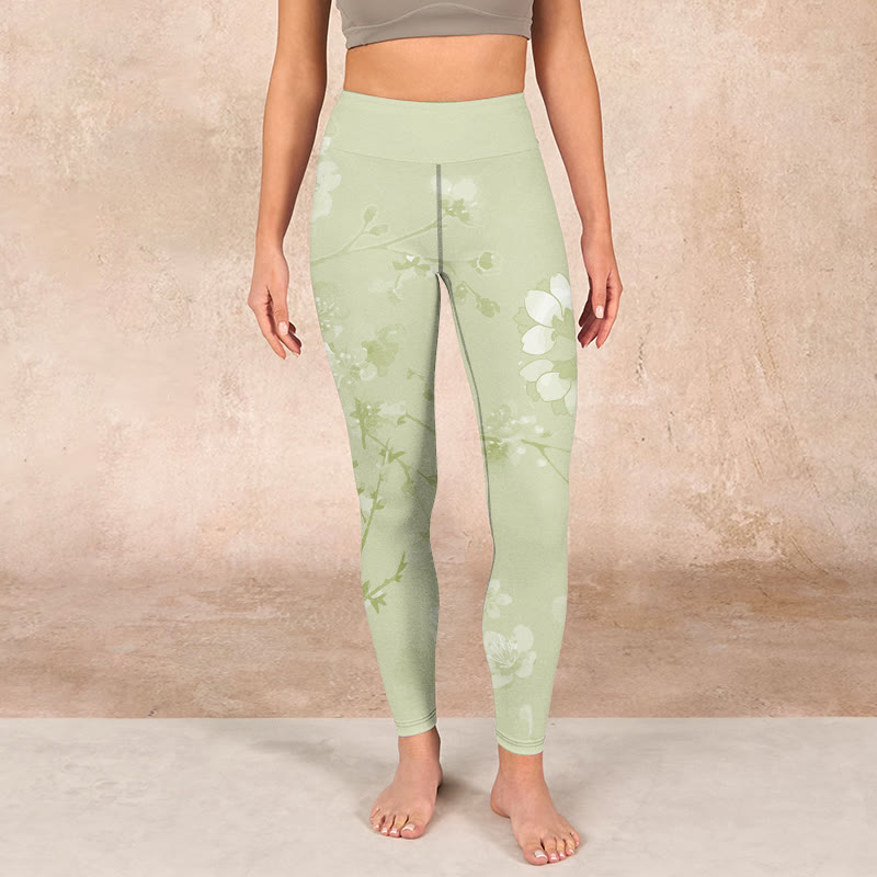 Buddha Stones White Plum Blossoms Print Gym Leggings Women's Yoga Pants - image 1