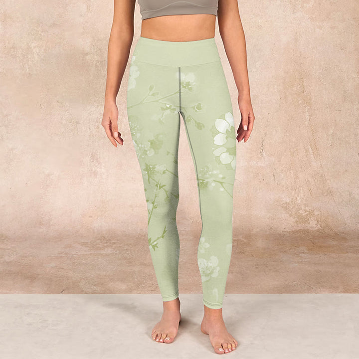 Buddha Stones White Plum Blossoms Print Gym Leggings Women's Yoga Pants - image 1