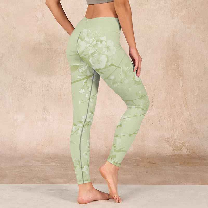 Buddha Stones White Plum Blossoms Print Gym Leggings Women's Yoga Pants - image 2