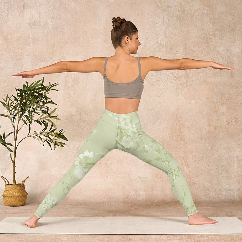 Buddha Stones White Plum Blossoms Print Gym Leggings Women's Yoga Pants - image 10