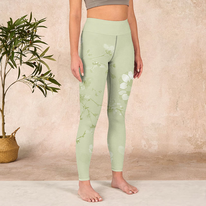Buddha Stones White Plum Blossoms Print Gym Leggings Women's Yoga Pants - image 3