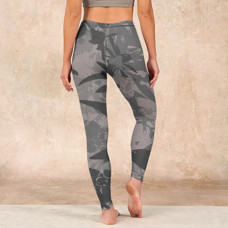 Buddha Stones Gray Leaves Print Gym Leggings Women's Yoga Pants - image 14