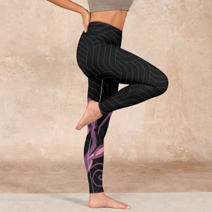 Buddha Stones Black Pink Lotus Flower Print Gym Leggings Women's Yoga Pants - image 15