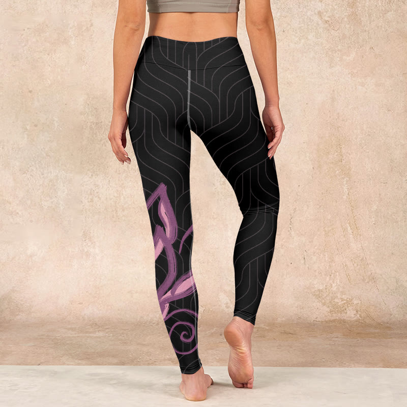 Buddha Stones Black Pink Lotus Flower Print Gym Leggings Women's Yoga Pants - image 14