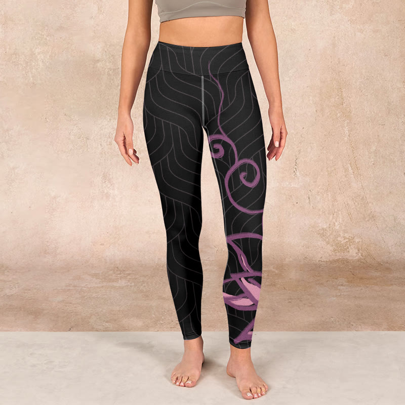 Buddha Stones Black Pink Lotus Flower Print Gym Leggings Women's Yoga Pants - image 1