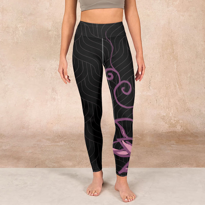 Buddha Stones Black Pink Lotus Flower Print Gym Leggings Women's Yoga Pants - image 1