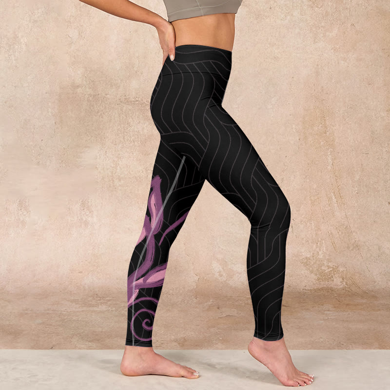Buddha Stones Black Pink Lotus Flower Print Gym Leggings Women's Yoga Pants - image 16