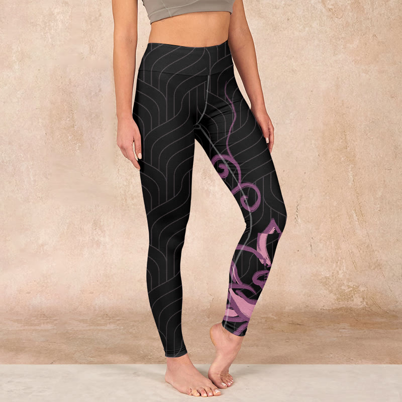 Buddha Stones Black Pink Lotus Flower Print Gym Leggings Women's Yoga Pants - Black - US18，UK/AU22，EU50 (4XL) - image 0