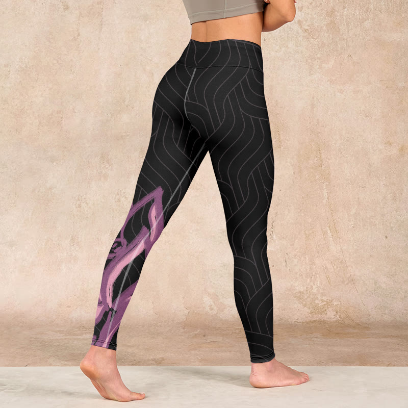 Buddha Stones Black Pink Lotus Flower Print Gym Leggings Women's Yoga Pants - image 4