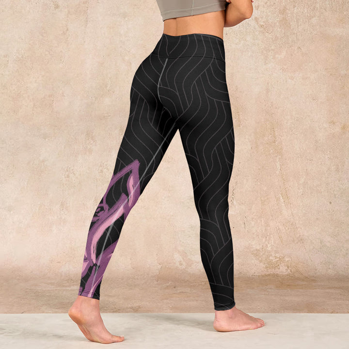 Buddha Stones Black Pink Lotus Flower Print Gym Leggings Women's Yoga Pants - image 4