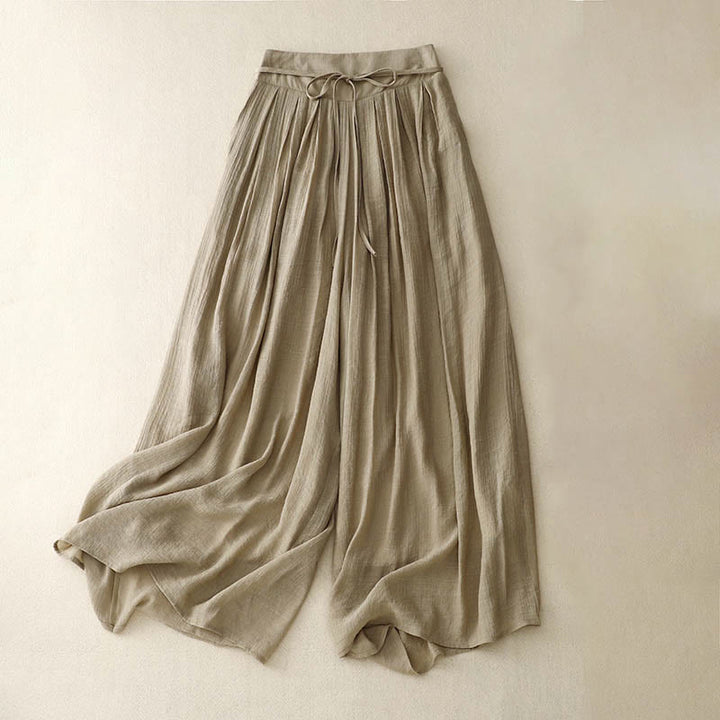 Buddha Stones Casual Solid Color Lace-up Women's Wide Leg Pants - DarkKhaki - US8-10，UK/AU12-14，EU40-42 (2XL) - image 0