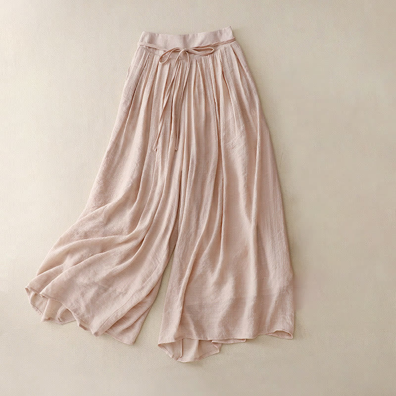 Buddha Stones Casual Solid Color Lace-up Women's Wide Leg Pants - Pink - US8-10，UK/AU12-14，EU40-42 (2XL) - image 3