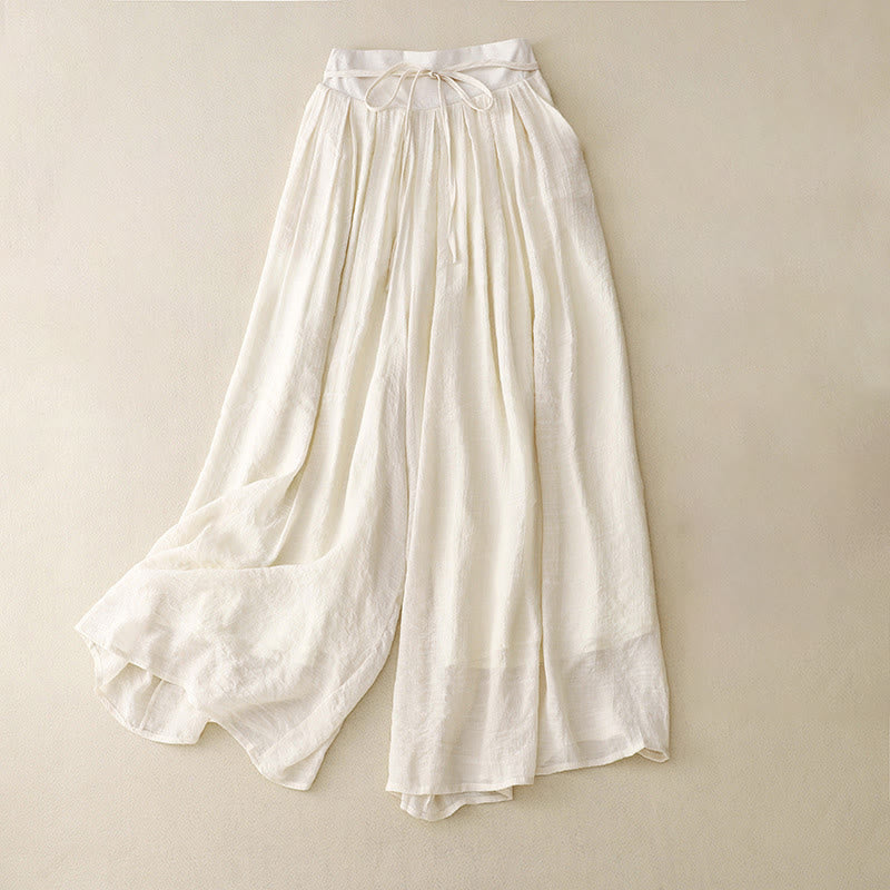 Buddha Stones Casual Solid Color Lace-up Women's Wide Leg Pants - White - US8-10，UK/AU12-14，EU40-42 (2XL) - image 2
