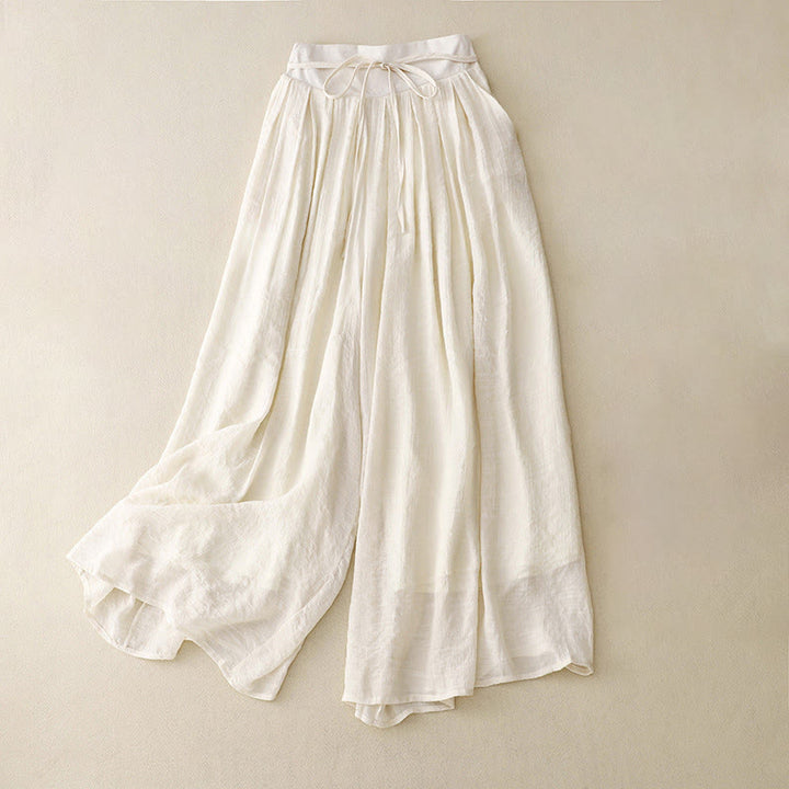 Buddha Stones Casual Solid Color Lace-up Women's Wide Leg Pants - White - US8-10，UK/AU12-14，EU40-42 (2XL) - image 2