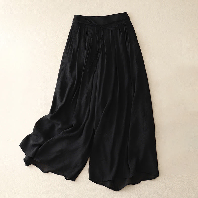 Buddha Stones Casual Solid Color Lace-up Women's Wide Leg Pants - Black - US8-10，UK/AU12-14，EU40-42 (2XL) - image 4
