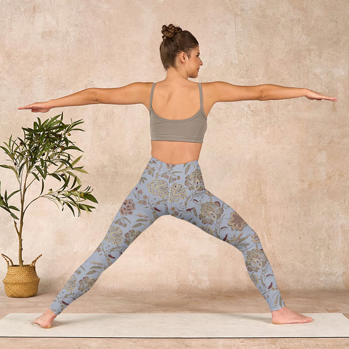Buddha Stones Grey Green Leaves Flowers Print Gym Leggings Women's Yoga Pants - image 11