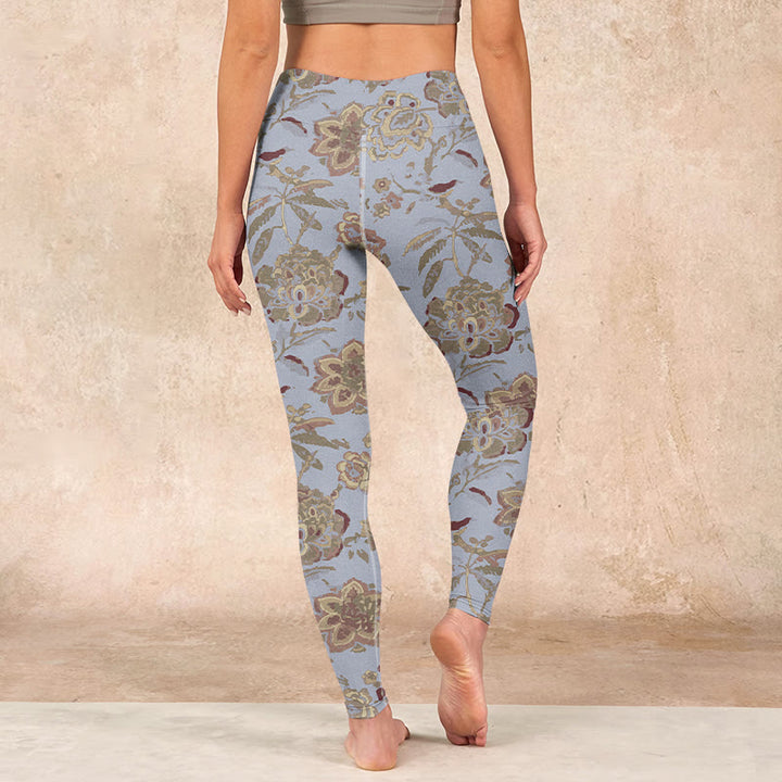 Buddha Stones Grey Green Leaves Flowers Print Gym Leggings Women's Yoga Pants - image 15