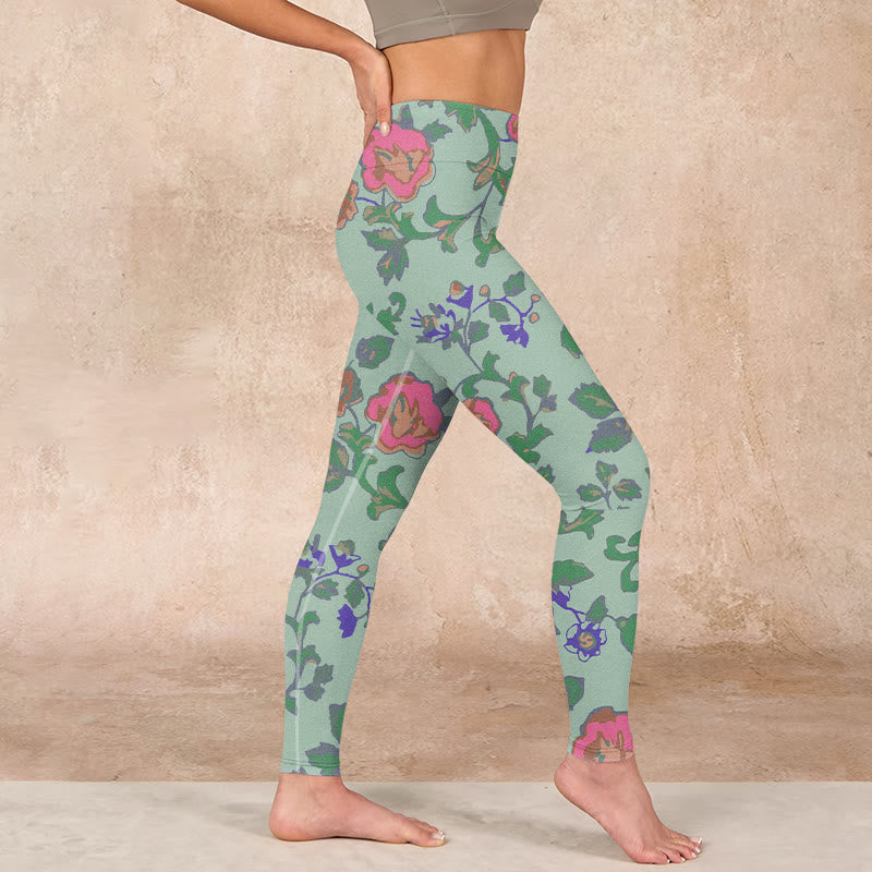 Buddha Stones Green Red Roses Green Leaves Print Gym Leggings Women's Yoga Pants - image 15
