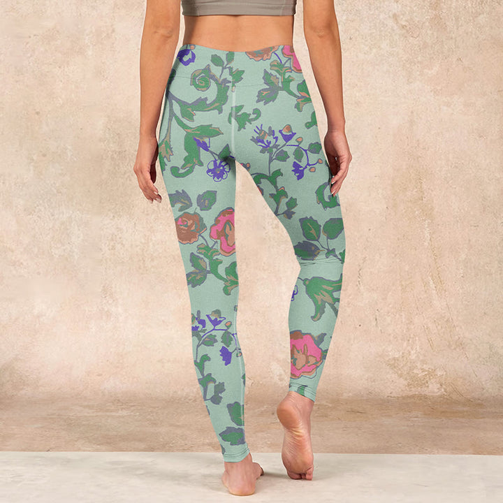 Buddha Stones Green Red Roses Green Leaves Print Gym Leggings Women's Yoga Pants - image 16