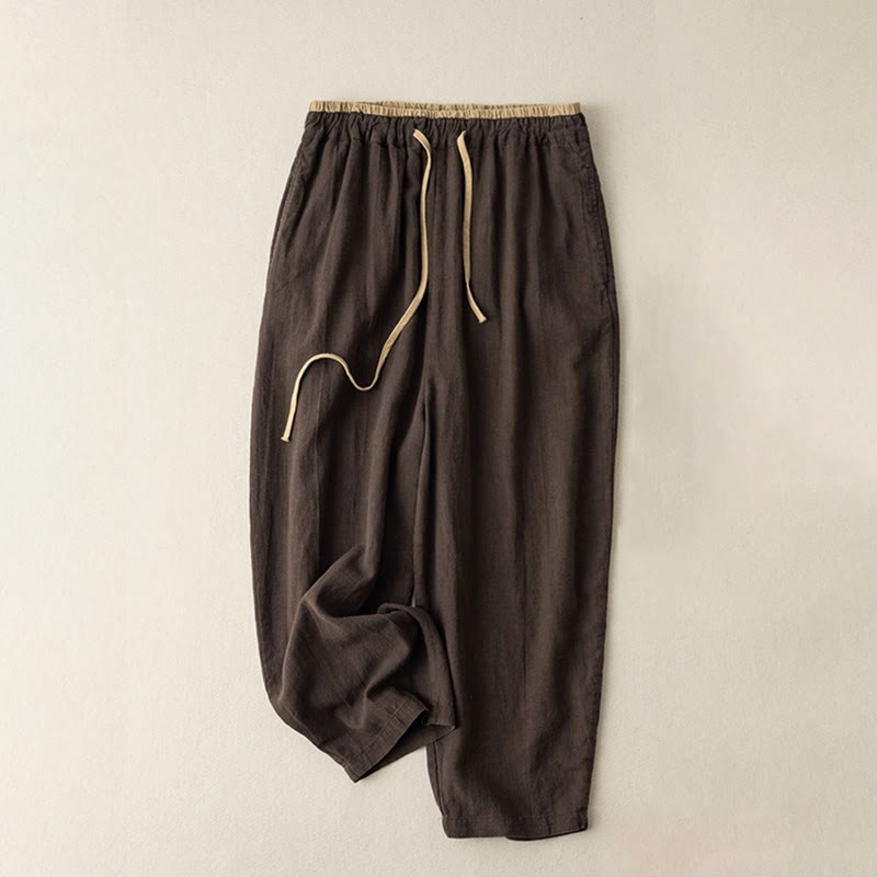 Buddha Stones Casual Solid Color Cotton Linen Drawstring Women's Pants With Pockets - SaddleBrown - US16，UK/AU20，EU48 (3XL) - image 5