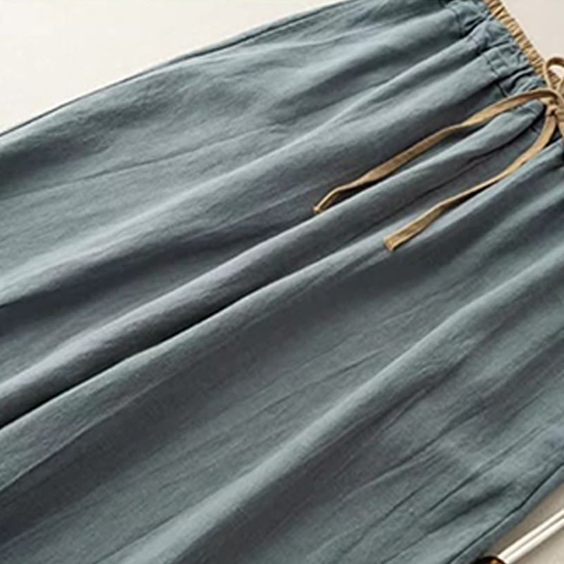 Buddha Stones Casual Solid Color Cotton Linen Drawstring Women's Pants With Pockets - image 1