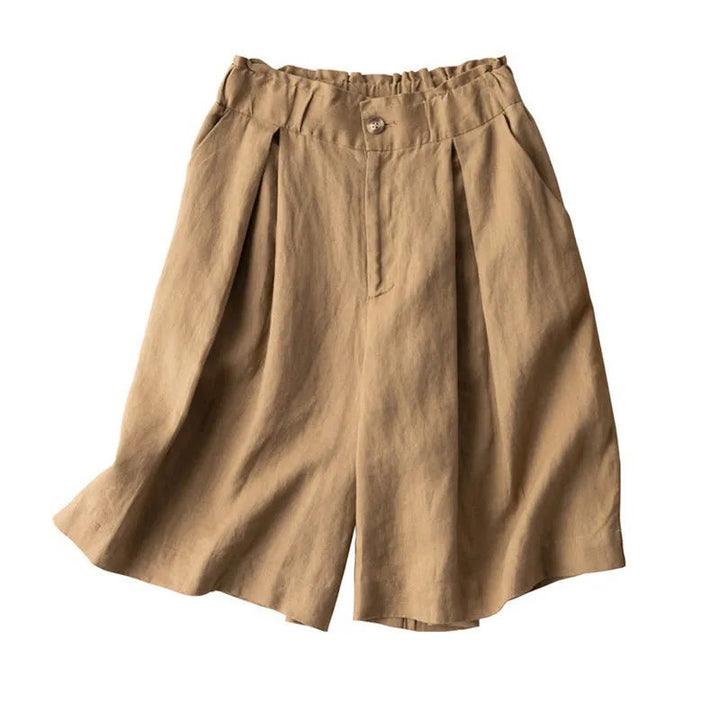 Buddha Stones Casual Solid Color Button Zipper Cotton Linen Women's Shorts With Pockets - image 20