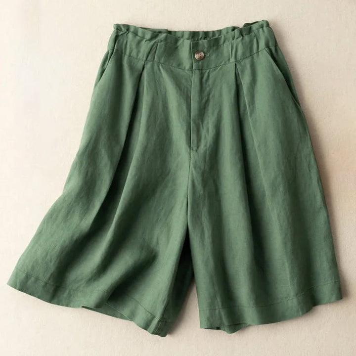 Buddha Stones Casual Solid Color Button Zipper Cotton Linen Women's Shorts With Pockets - SeaGreen - US12，UK/AU16，EU44 (3XL) - image 7