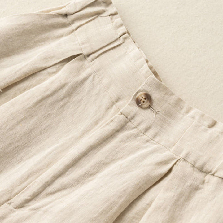 Buddha Stones Casual Solid Color Button Zipper Cotton Linen Women's Shorts With Pockets - image 2