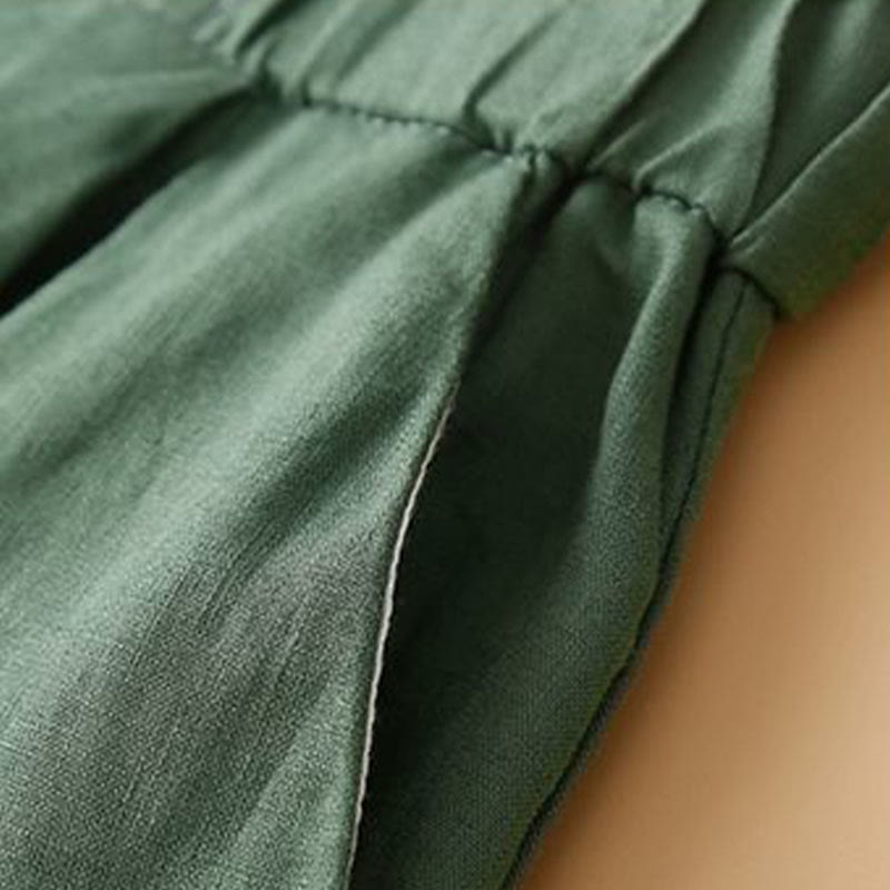 Buddha Stones Plain Color Pleated Zipper Button Cotton Linen Women's Shorts With Pockets - image 17