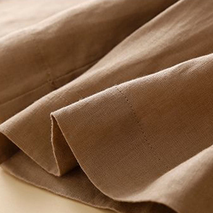 Buddha Stones Plain Color Pleated Zipper Button Cotton Linen Women's Shorts With Pockets - image 7