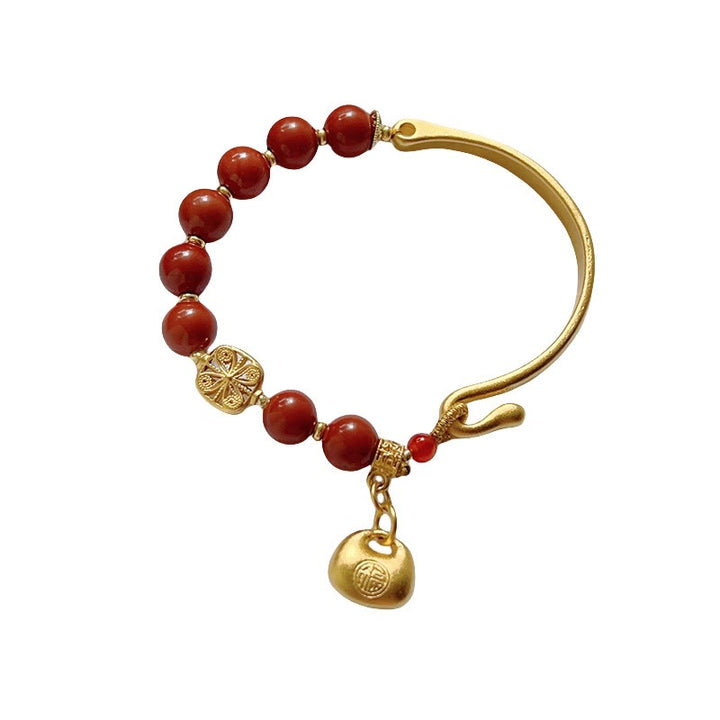 Buddha Stones South Red Agate Fu Character Ingot Half Bracelet - image 10