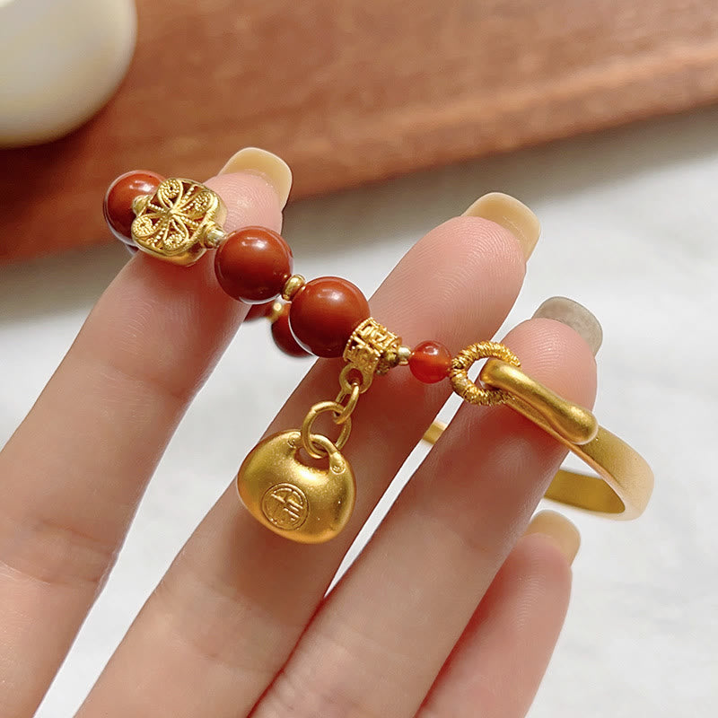 Buddha Stones South Red Agate Fu Character Ingot Half Bracelet - image 9